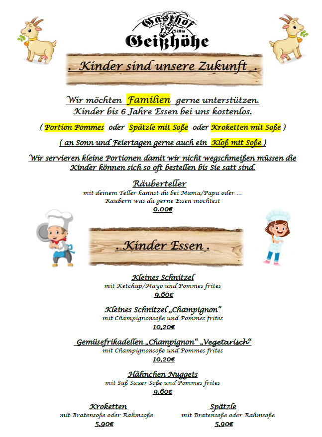Speisekarte, zur Gei&szlig;&ouml;he