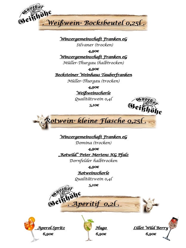 Speisekarte, zur Gei&szlig;&ouml;he