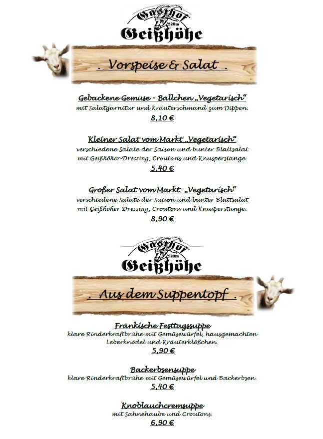 Speisekarte, zur Geißöhe
