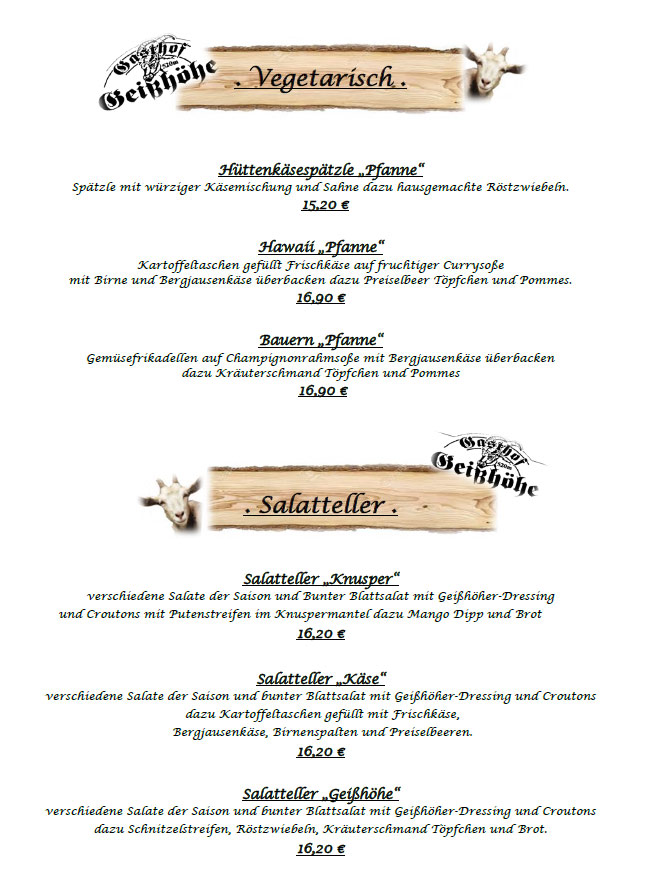 Speisekarte, zur Geißöhe