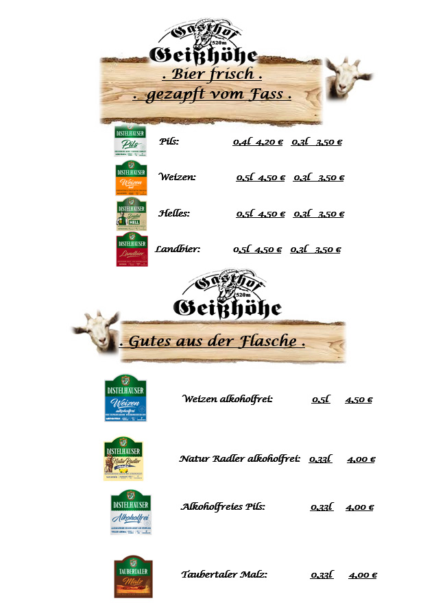 Speisekarte, zur Geißöhe