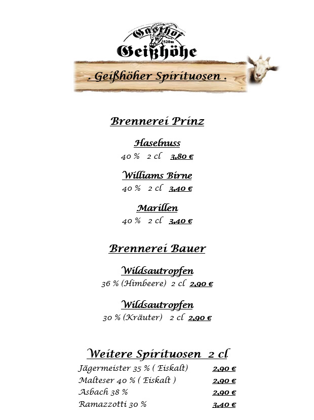 Speisekarte, zur Geißöhe